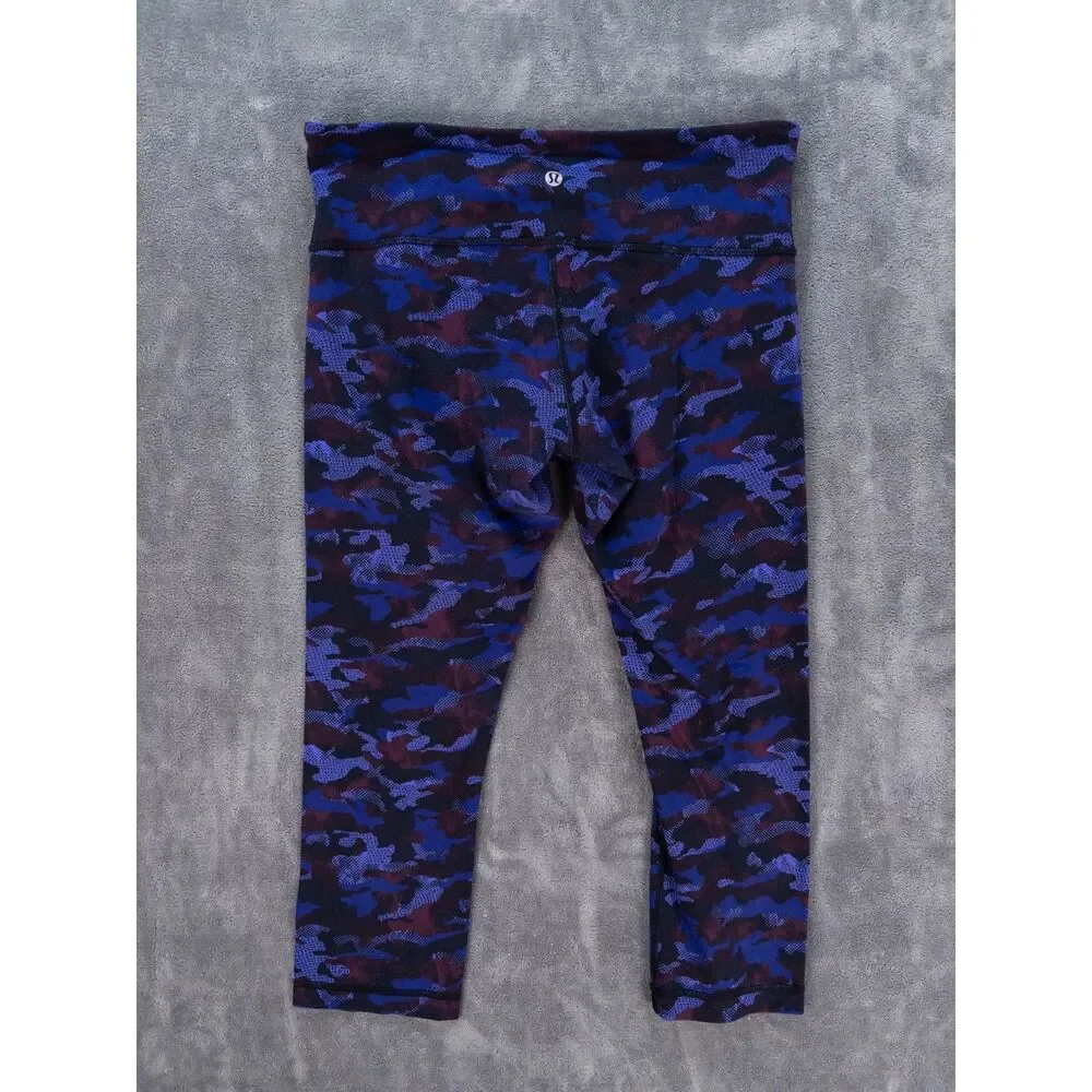Lululemon Wunder Under Crop III Camo Blue Black Purple Leggings Size 8